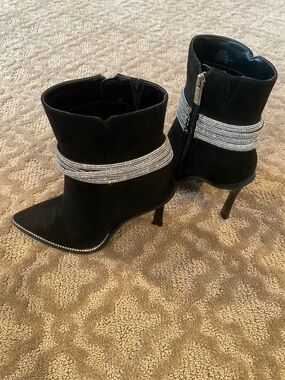 Jennifer Lopez Black Ankle Boots with Rhinestone Wrap
